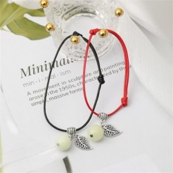 Rope anklet - luminous glass bead - metal leafAnklets