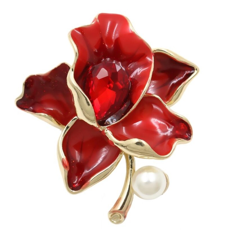 Flower with crystal / pearl - golden broochBrooches