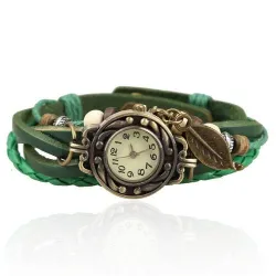 Vintage multi layer bracelet - with Quartz watch - beads / leafBracelets