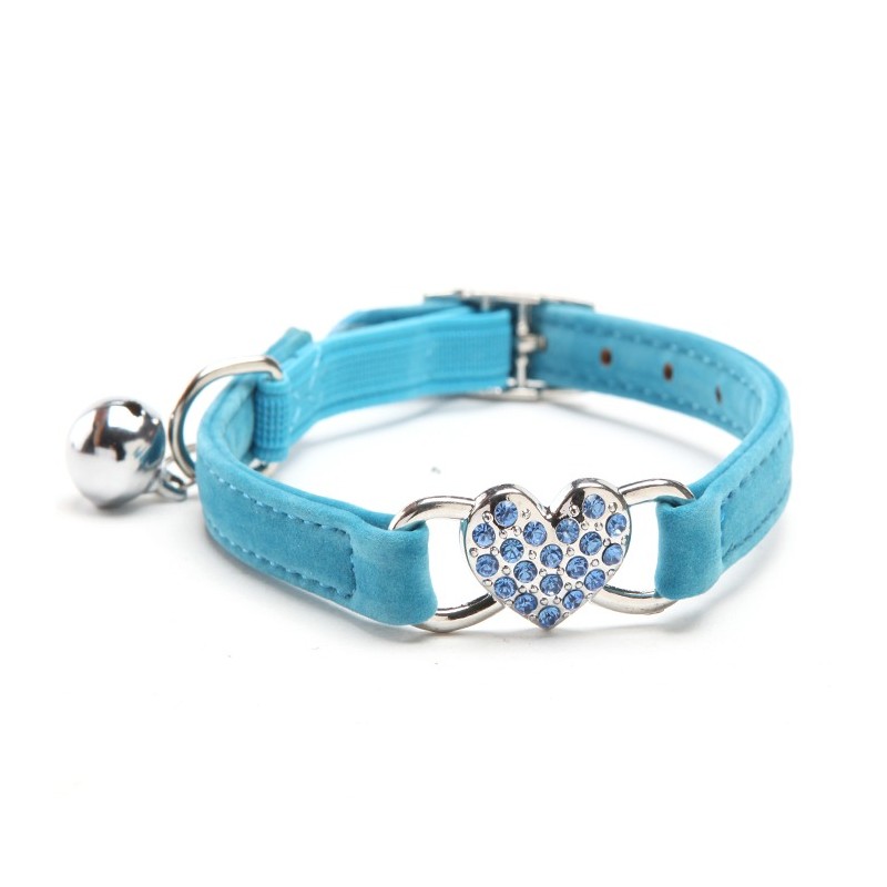 Dog / cat collar - adjustable - with crystal heart / bellCollar & Leads