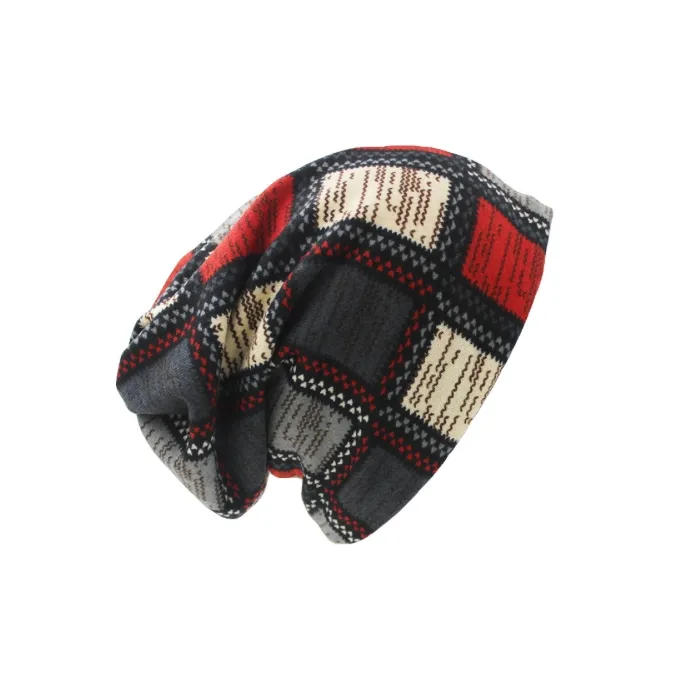 2 in 1 - winter hat / scarf - plaid design - unisexHats & Caps