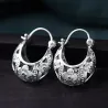 Vintage hollow-out flowers - silver hoop earringsEarrings