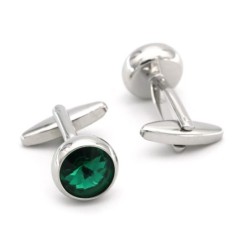 Silver cufflinks with green crystalCufflinks