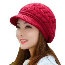 Knitted winter wool hat with visorHats & Caps