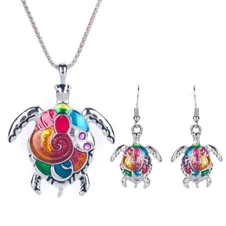 Jewelry set with a rainbow turtle - necklace / earringsJewellery Sets