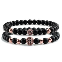 Black stone beaded bracelet - decorative crystal balls - 2 piecesBracelets