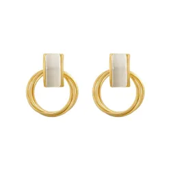 Elegant golden round earrings - with white opalEarrings