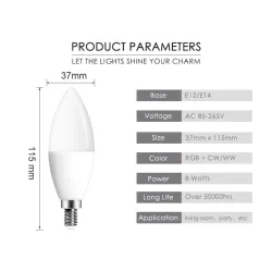 LED bulb - E12 - E14 - RGB - with remote control - dimmableE14