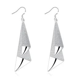 Long geometric frosted silver earringsEarrings