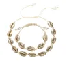 Braided rope bracelet / necklace - with metal seashells - adjustable - 2 pieces setJewellery Sets