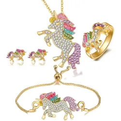 Jewellery set with crystal unicorn - necklace - bracelet - ring - earringsJewellery Sets