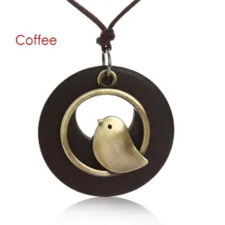 Wooden pendant with bird - rope necklaceNecklaces