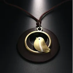 Wooden pendant with bird - rope necklaceNecklaces