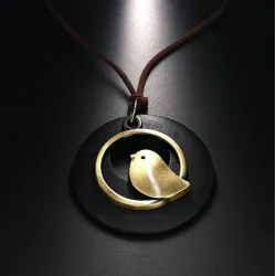 Wooden pendant with bird - rope necklaceNecklaces