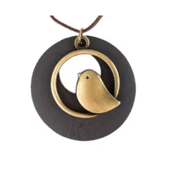 Wooden pendant with bird - rope necklaceNecklaces
