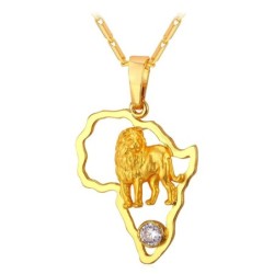Africa map / lion pendant - with necklaceNecklaces