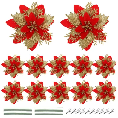 Glitter roses - Christmas tree decoration - 12 piecesChristmas