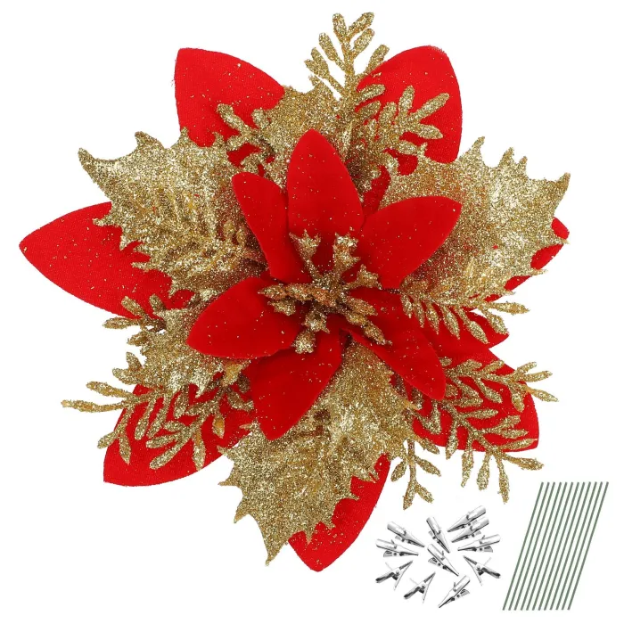 Glitter roses - Christmas tree decoration - 12 piecesChristmas