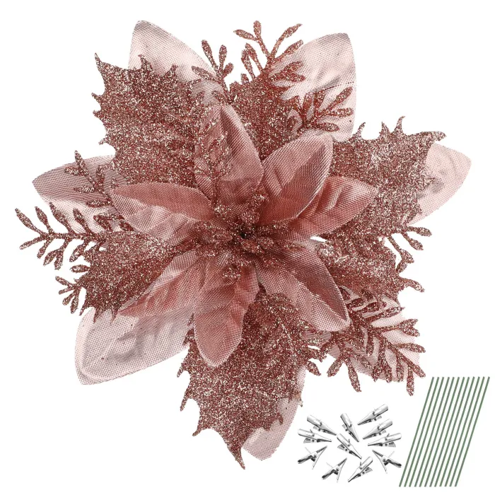 Glitter roses - Christmas tree decoration - 12 piecesChristmas
