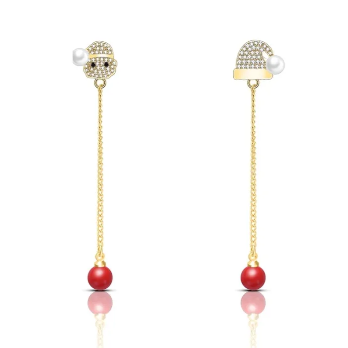 Long Christmas earrings - with crystals - snowman / hat / pearlEarrings
