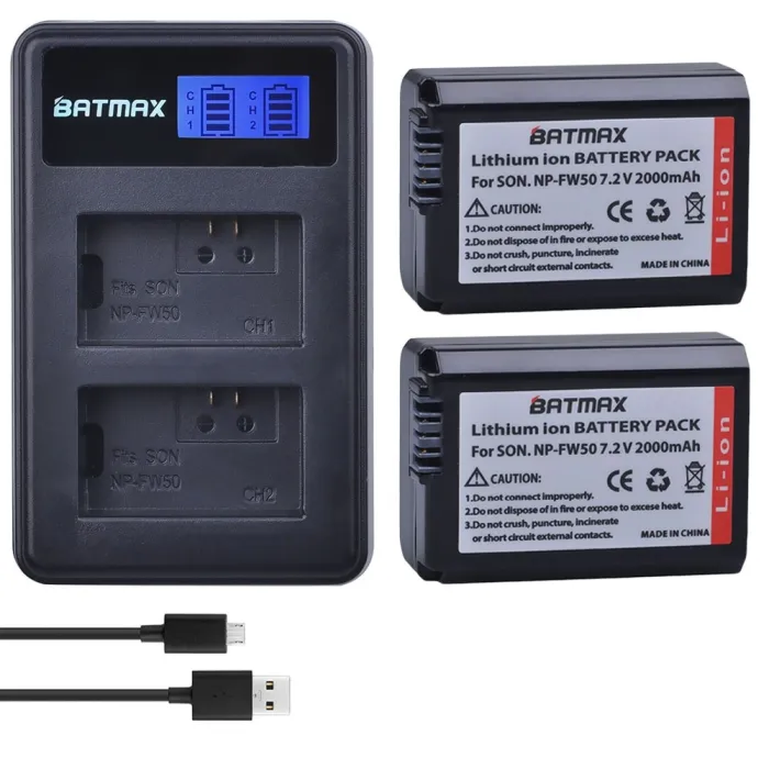 2000mAh NP-FW50 NP FW50 camera battery - LCD USB dual charger - for Sony Alpha a6500 a6300 a6000 - 2 piecesBattery & Chargers