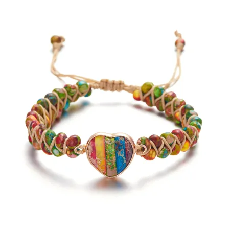Double layer bracelet - natural stone beads / heart - adjustableBracelets