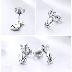 Geometric fox - fashionable silver earringsEarrings