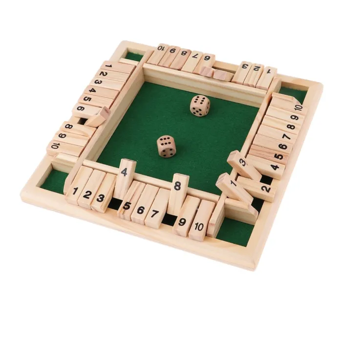 Shut the box - dice board game - 4-sided - 10 number - wooden toy - 4 playersWooden