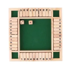Shut the box - dice board game - 4-sided - 10 number - wooden toy - 4 playersWooden