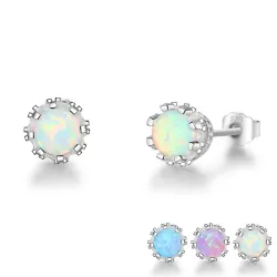 Small stud earrings with round opal - 925 sterling silverEarrings