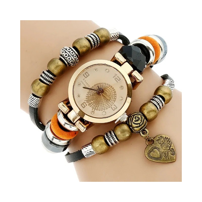 Multilayer leather bracelet with watchWatches