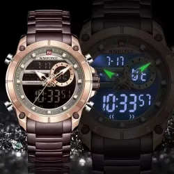 NAVIFORCE 9163 Men's Electronic Quartz Watch Luminous Calendar Casual Sports Waterproof Stainless Steel Strap Watches for Men...