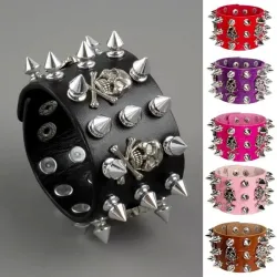 Non-Conformist Leather Bracelet Street Dance Performance Ghost Head Couple's Holiday Gift Wristband Punk Style JewelryBracelets