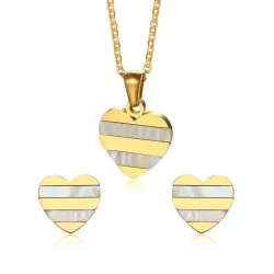 Gold Heart Pearl Earrings Necklace Jewelry SetJewellery Sets