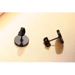 Round Black & Silver Stud EarringsEarrings
