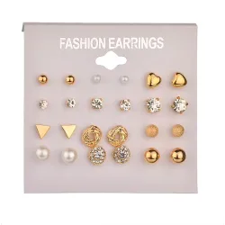 Crystal & pearl gold & silver stud earrings setEarrings