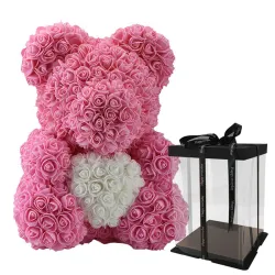 Infinity rose flower teddy bear with heart 40 cmValentine's day