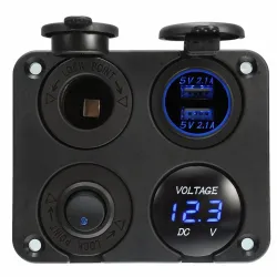 Dual USB socket charger 2.1A+2.1A + 12V & ON-OFF switch LED voltmeter 4 in 1 charger panel for car & motorcycleDiagnosis