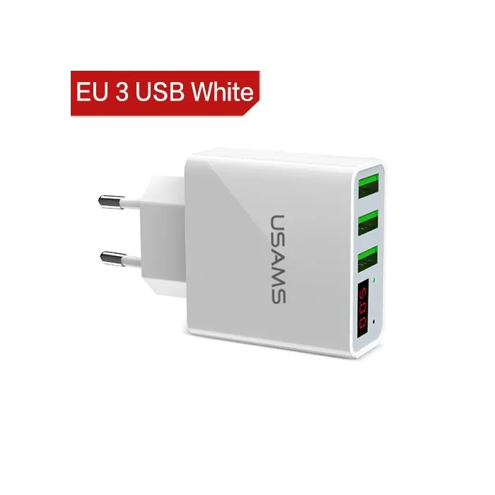 3.4A smart fast 3 port USB charger with LED display - EU plugChargers