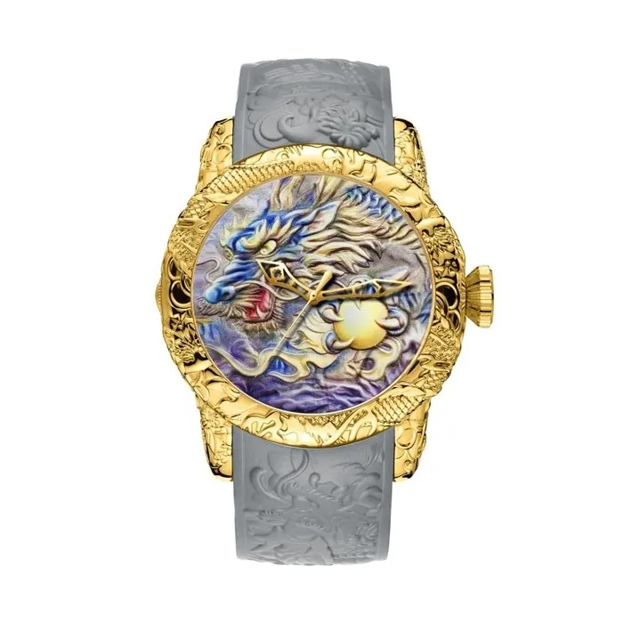 Luxury waterproof quartz watch with dragon sculptureWatches