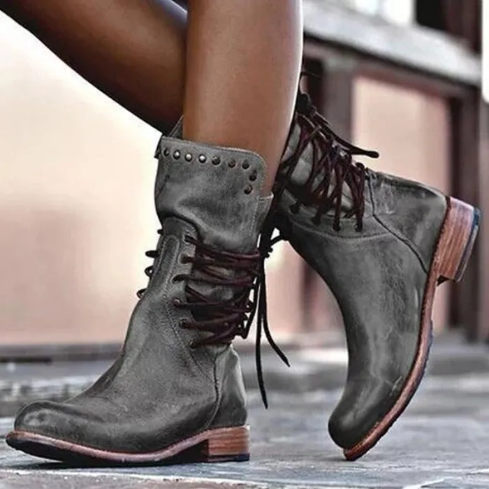 Leather winter boots with back lacing & zipperBoots
