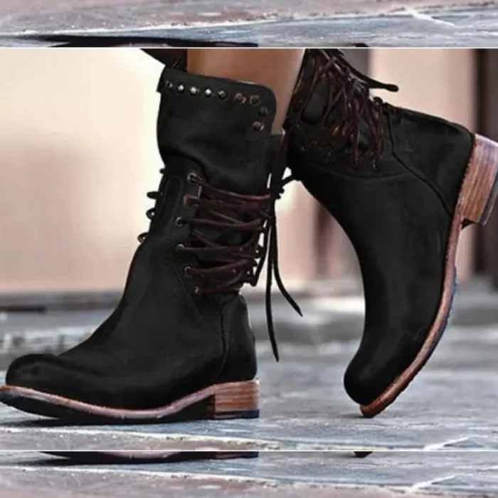 Leather winter boots with back lacing & zipperBoots