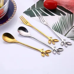 Leaf shaped handle - tea spoon & fork for tea - coffee & dessertsCutlery