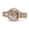 Luxury gold quartz watch with diamonds & leopardWatches