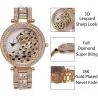 Luxury gold quartz watch with diamonds & leopardWatches