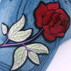 Jeans baseball cap with red roseHats & Caps