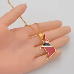 Trinidad & Tobago map flag pendant - gold necklaceNecklaces