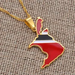 Trinidad & Tobago map flag pendant - gold necklaceNecklaces