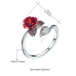 Gold & silver ring with red rose - adjustableRings
