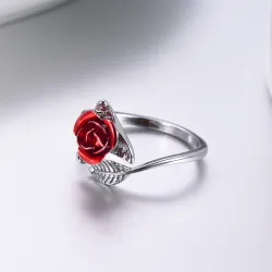 Gold & silver ring with red rose - adjustableRings